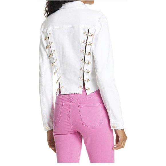 L’Agence Aria Safety Pin Cropped Denim White Jean Jacket Women's XS NWT $400 - Picture 1 of 13